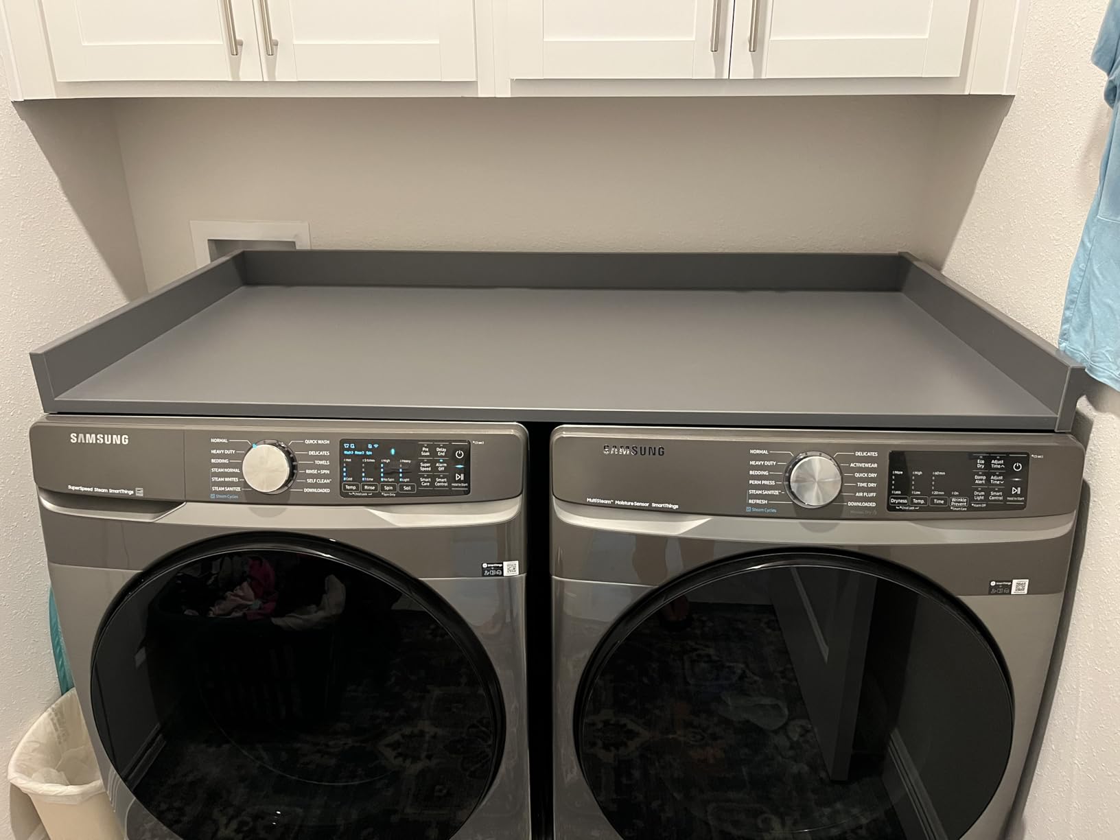 Slate Gray laundry countertop over washer and dryer - laundry organizers and storage
