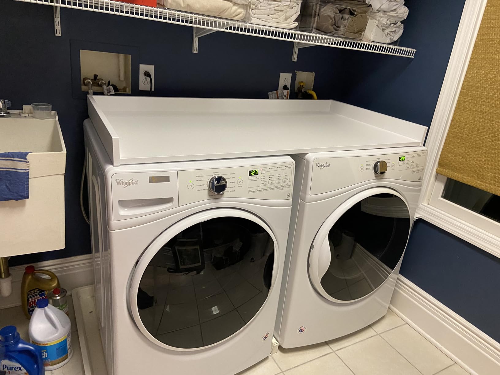 Washer and Dryer Countertop, Laundry Room Countertop Over Machines Glacier White