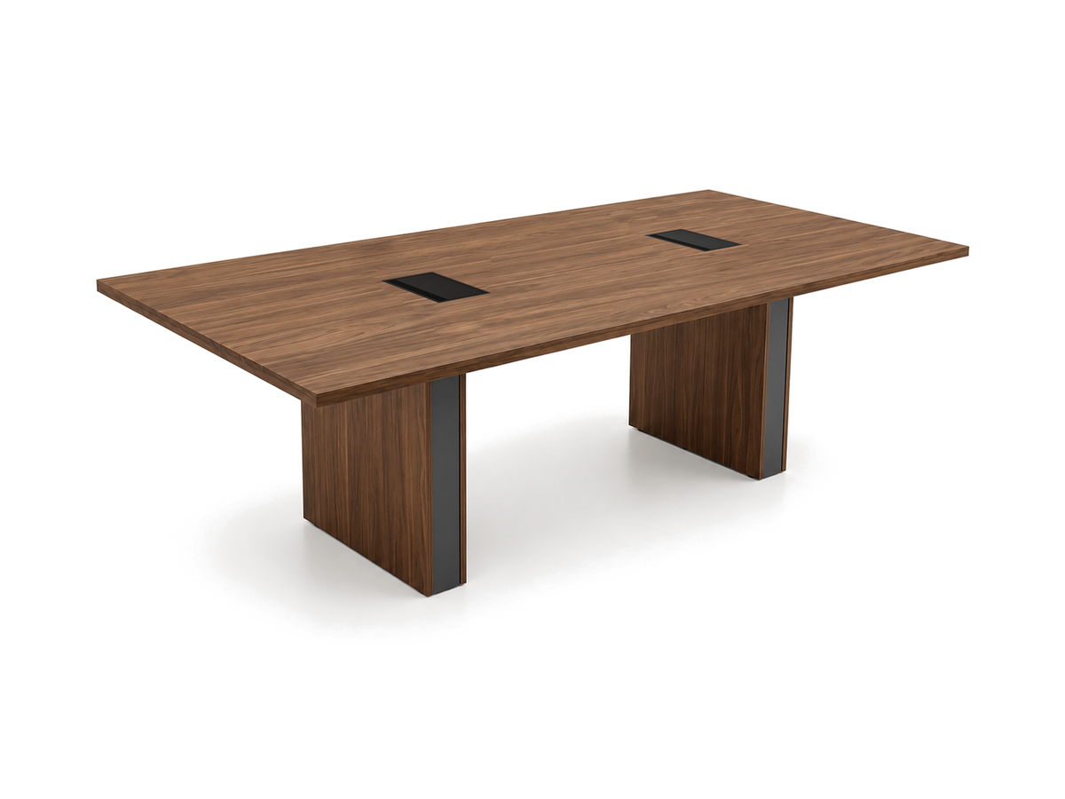 8 ft (96 inch) ready to ship conference table in California Walnut with two panel legs and two closed power grommets