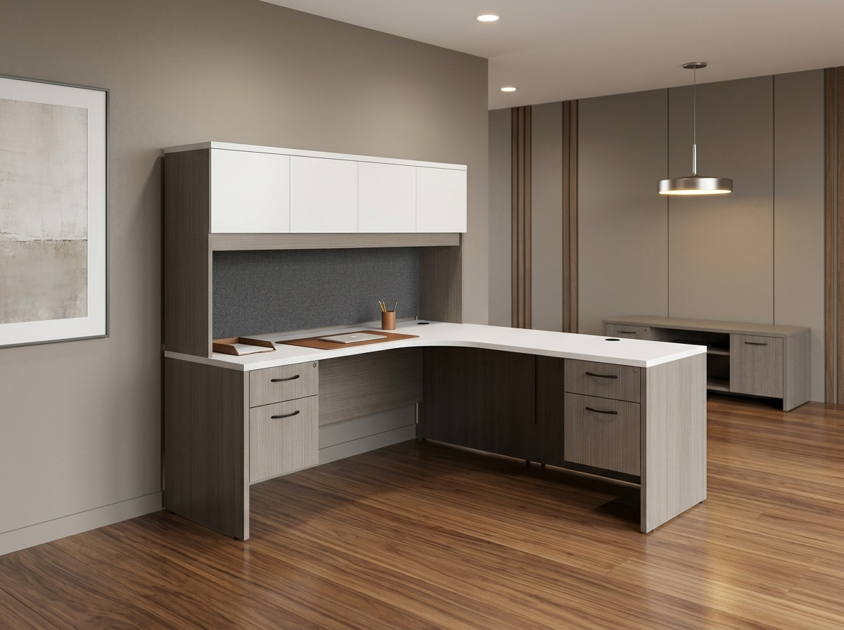 Convergence L-Shape Executive Desk with Hutch and Tackboard lifestyle