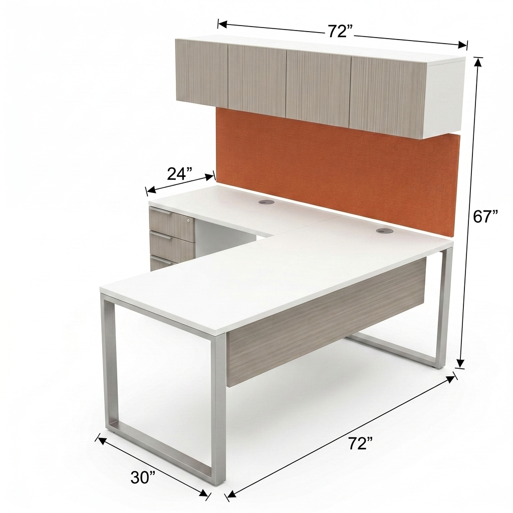 Convergence Open-Frame Worksurface with Wall-Mount Storage dimensions