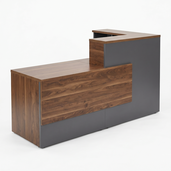 L-Shaped Reception Desk with Counter and Lockable Drawers main