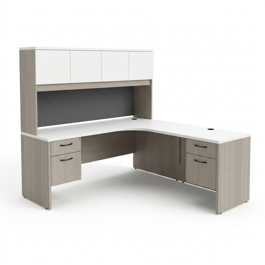 Convergence L-Shape Executive Desk with Hutch and Tackboard main
