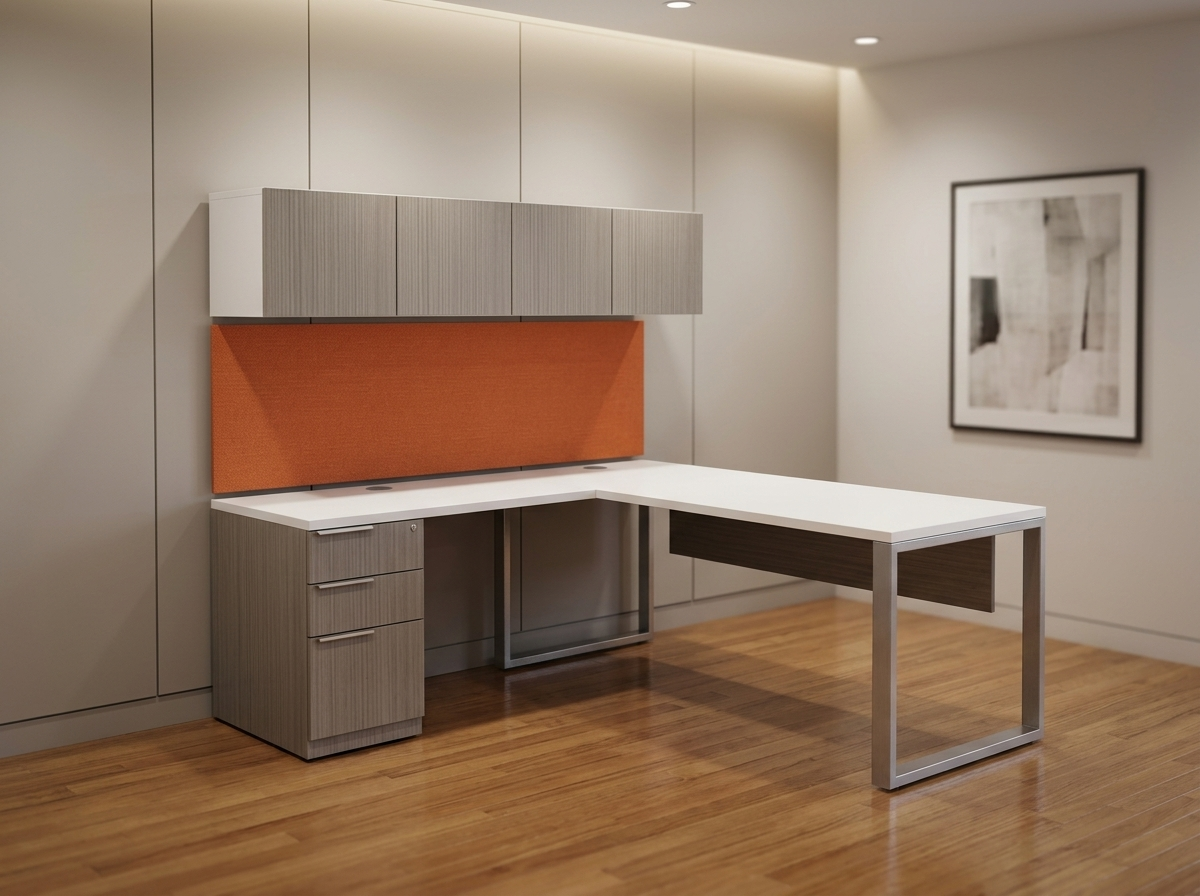 Convergence Open-Frame Worksurface with Wall-Mount Storage lifestyle