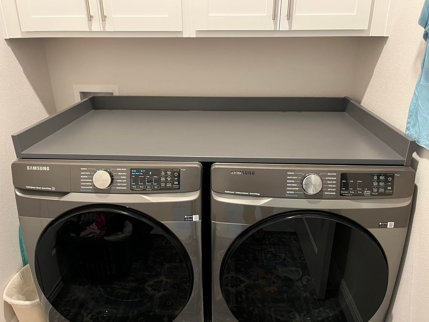 Gray washer dryer countertop front view