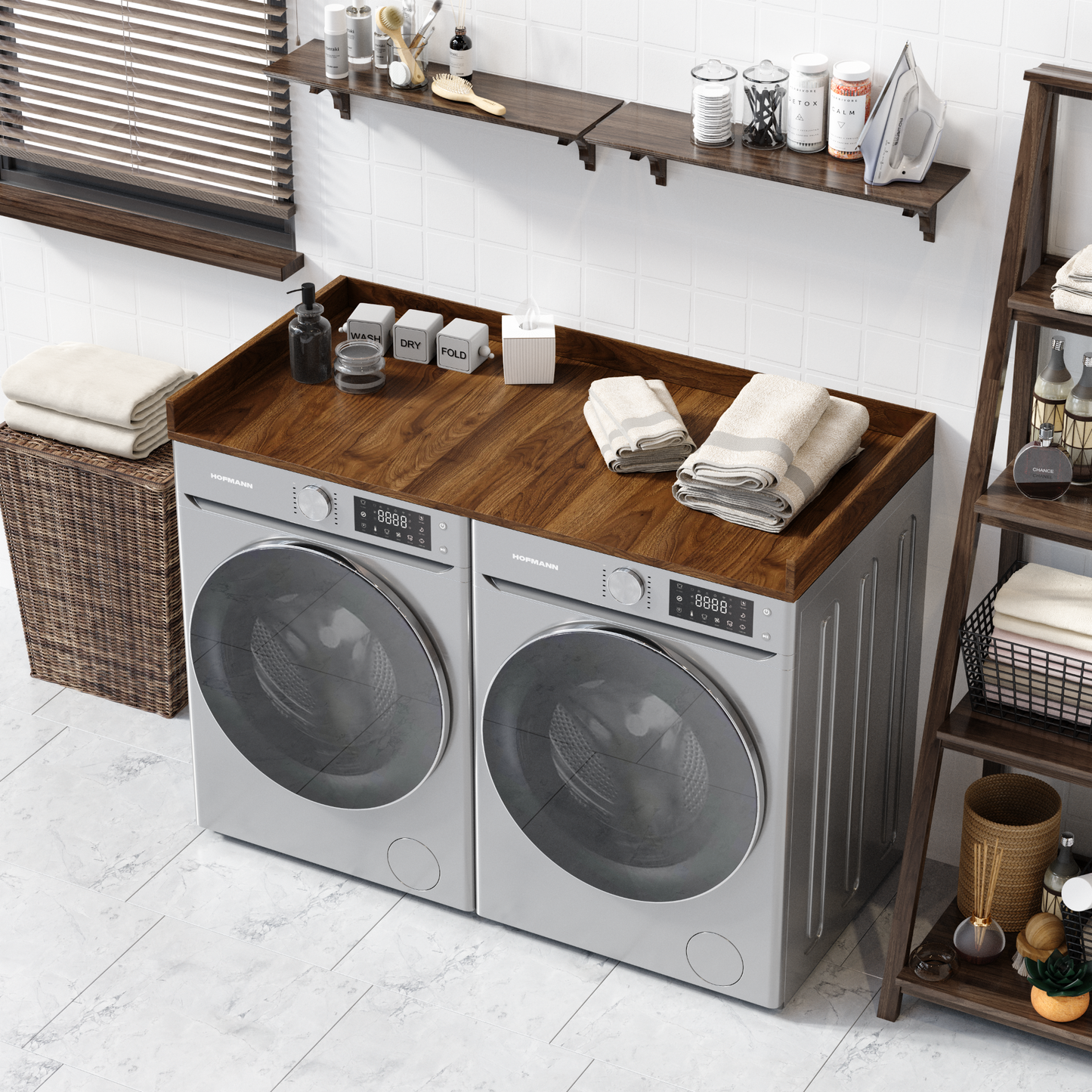 Washer dryer Countertop Cali Walnut high angle laundry folding surface