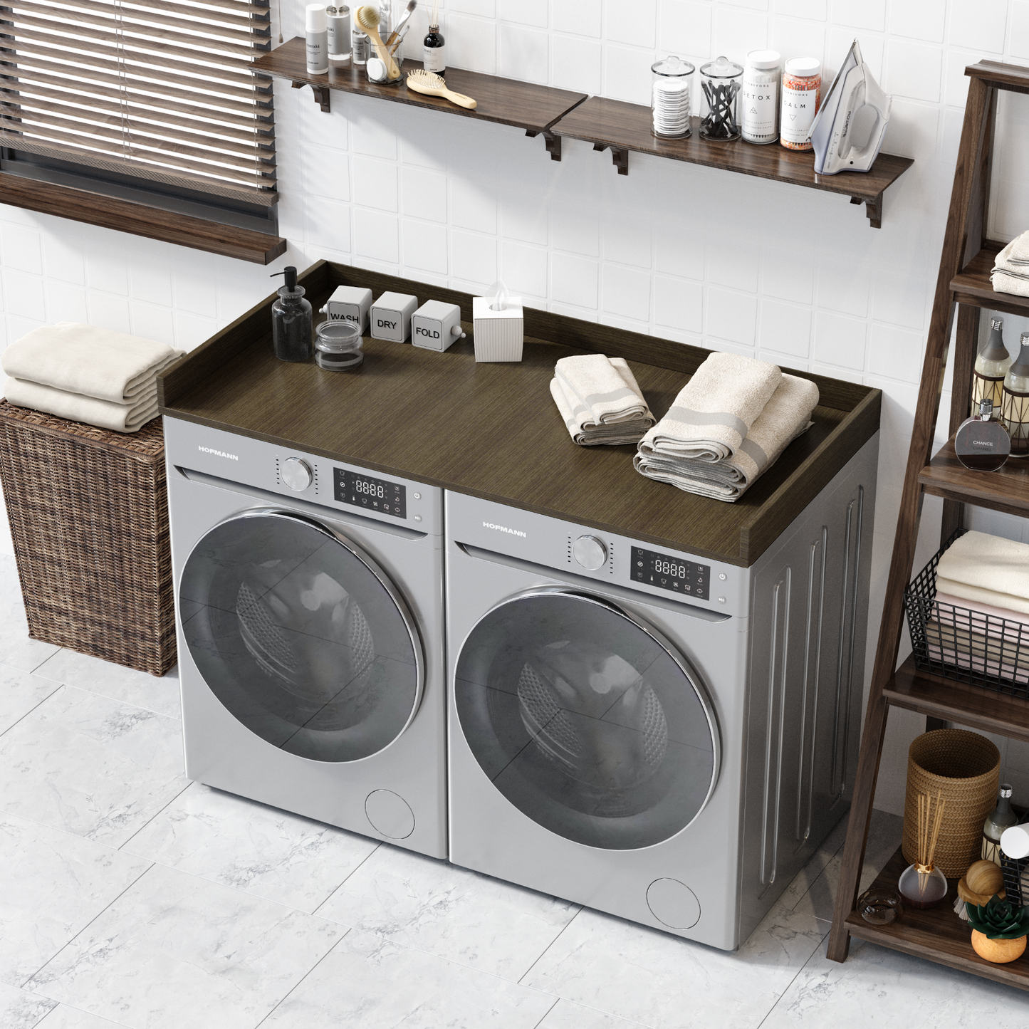 Washer dryer countertop high angle folding surface