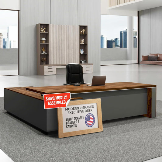 L-Shaped Executive Desk 64x63 Walnut - view 1