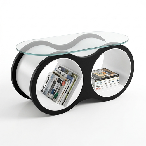 Black Bolla office coffee table with oval tempered glass top