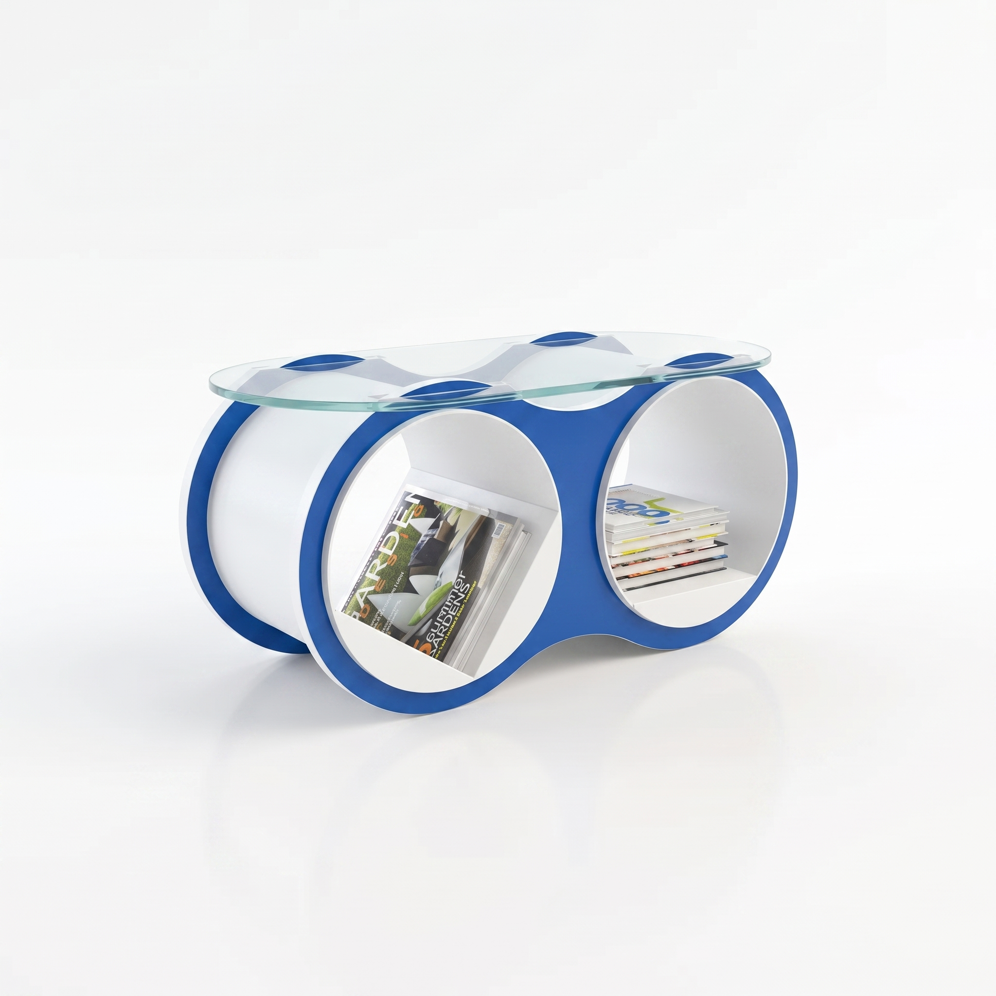 Bolla Two-Shelf Coffee Table with Glass Top in Arctic Blue