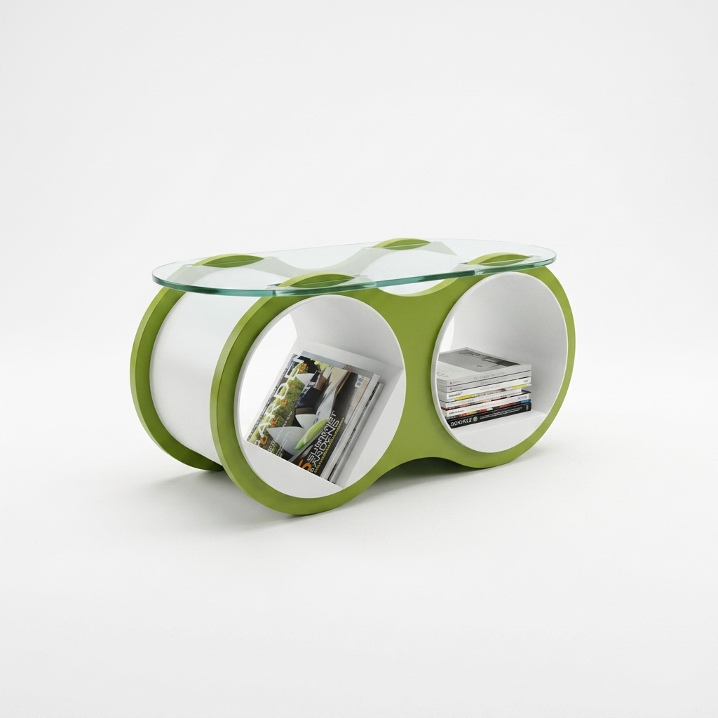 Bolla Two-Shelf Coffee Table with Glass Top in Scale Green