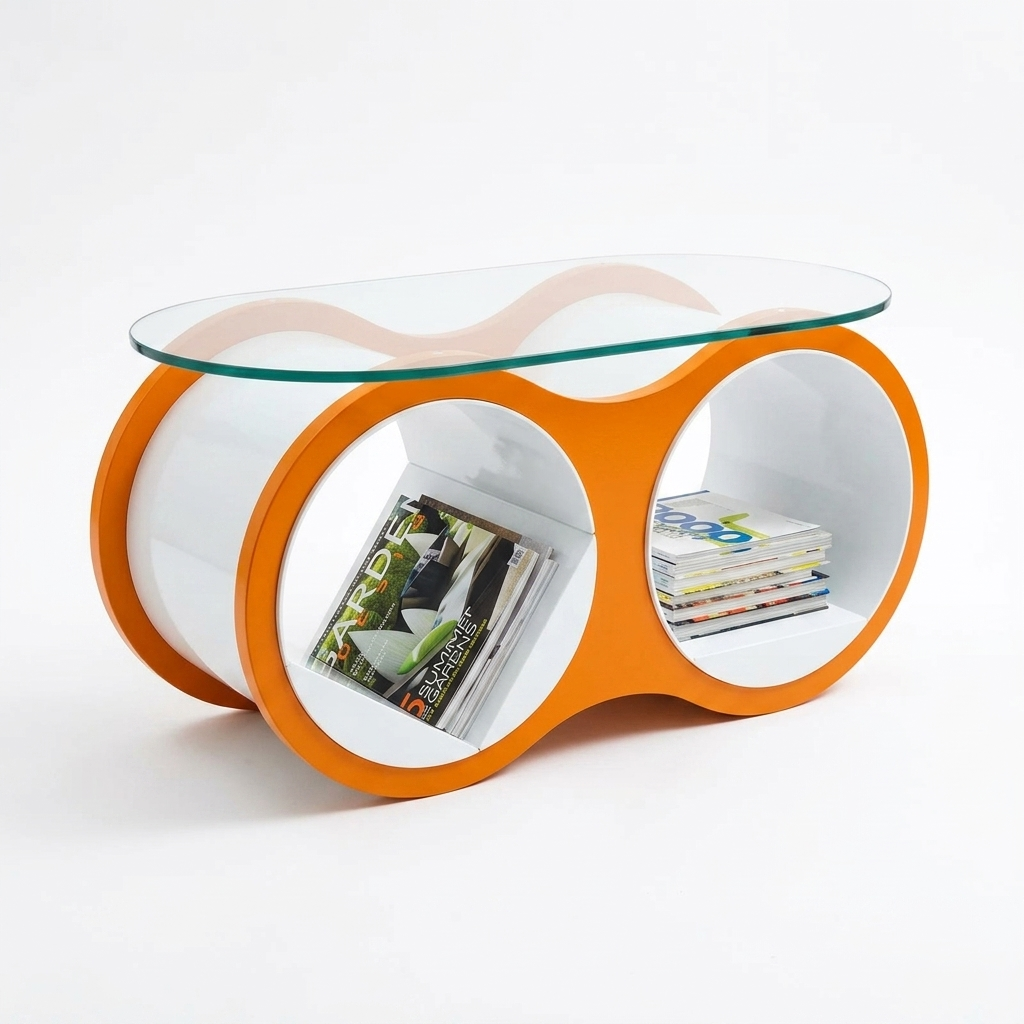 Bolla Two-Shelf Coffee Table with Glass Top in Tangerine