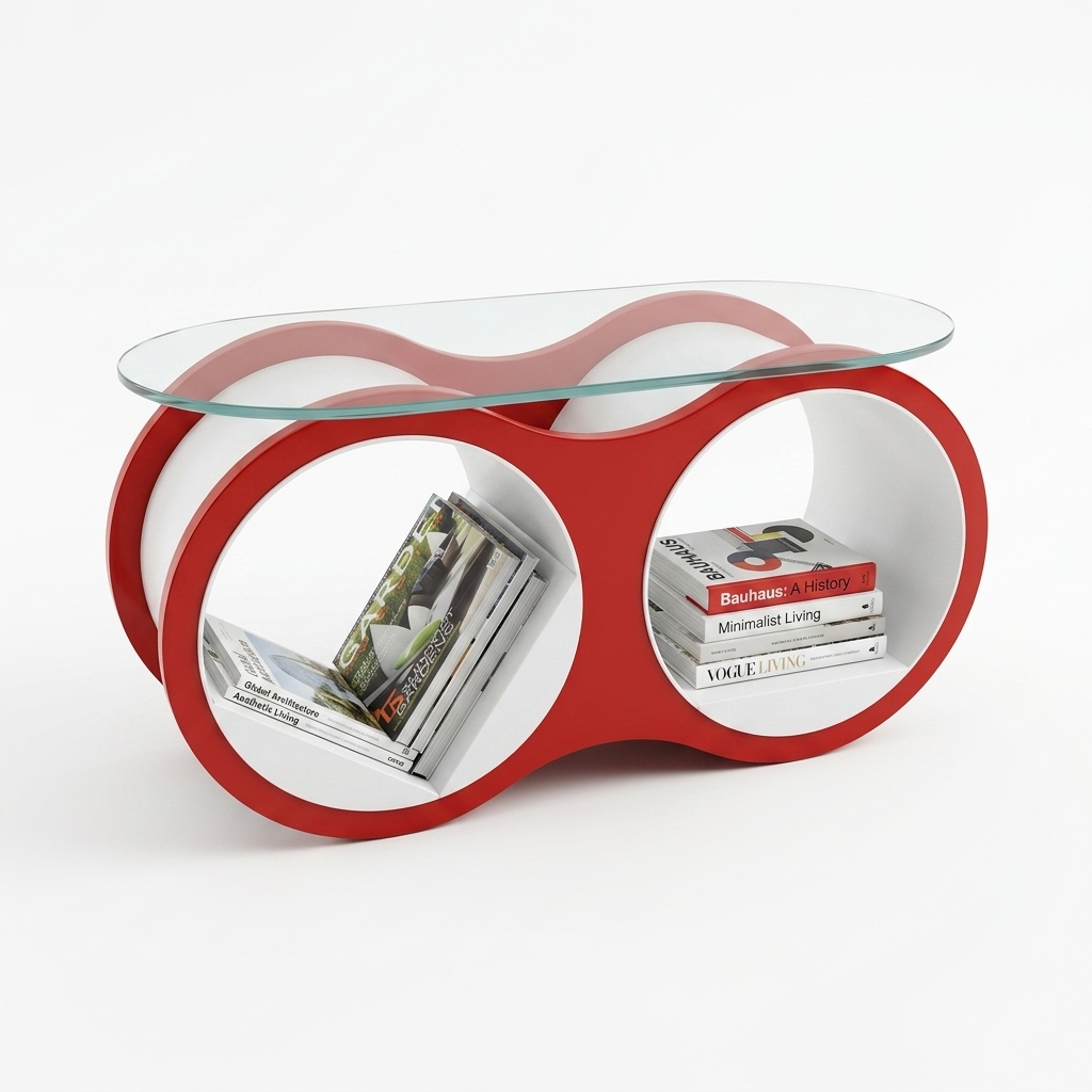 Bolla Two-Shelf Coffee Table with Glass Top in Red