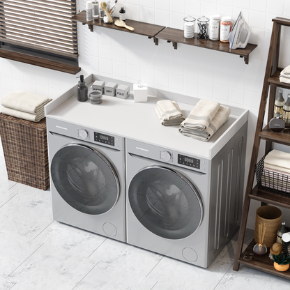 White washer dryer countertop high view