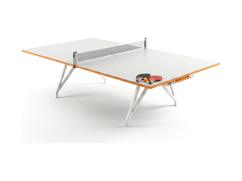 Ping pong conference table with retractable net and white powder-coated steel base