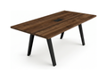 96 inch conference table with metal legs and a black center power hatch