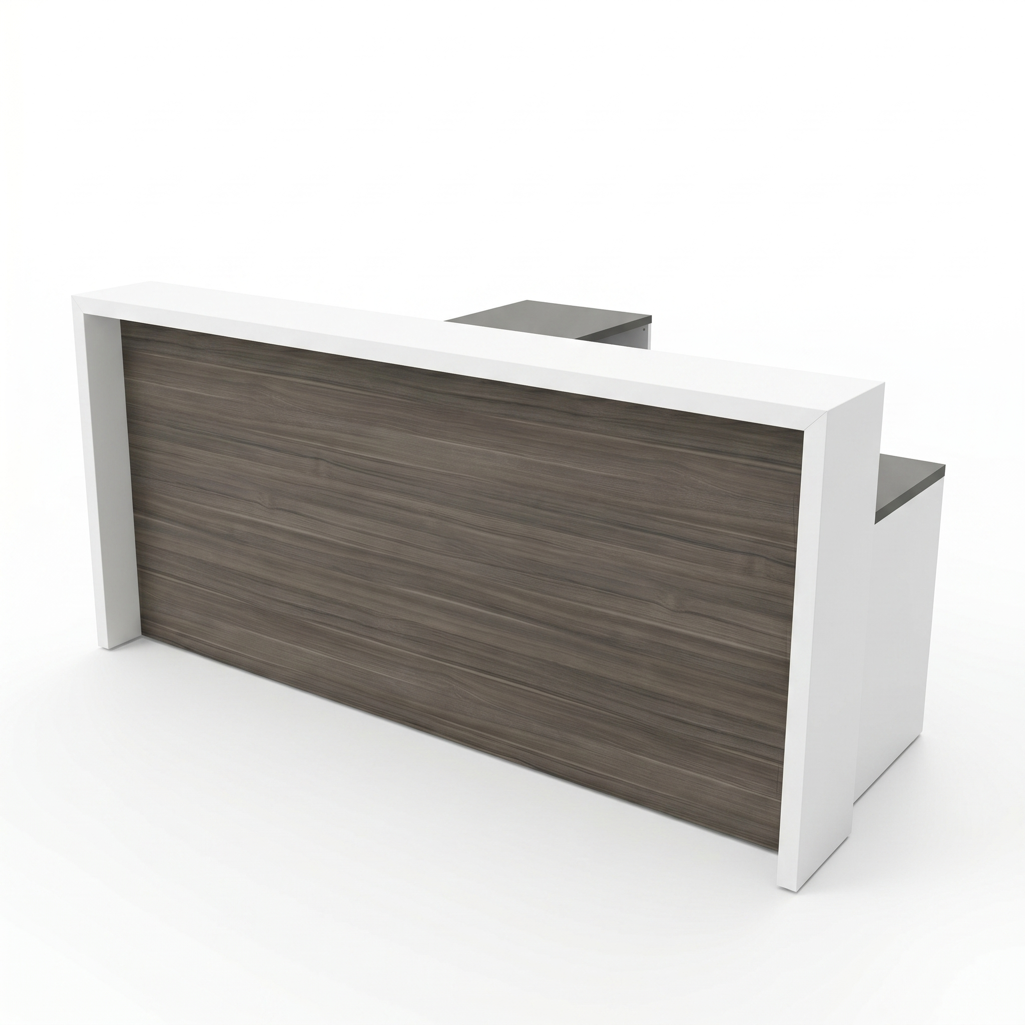 L shaped reception desk with storage