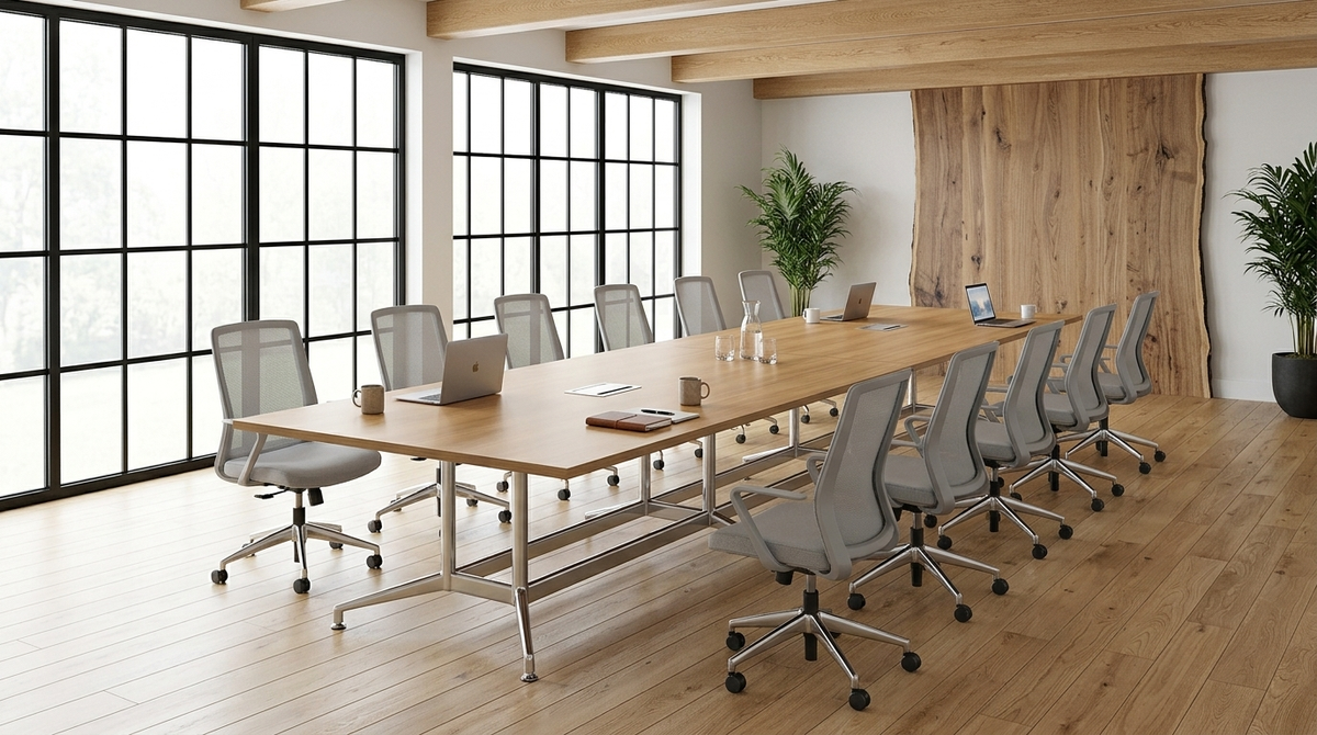192 inch large rectangular conference table on polished chrome bases