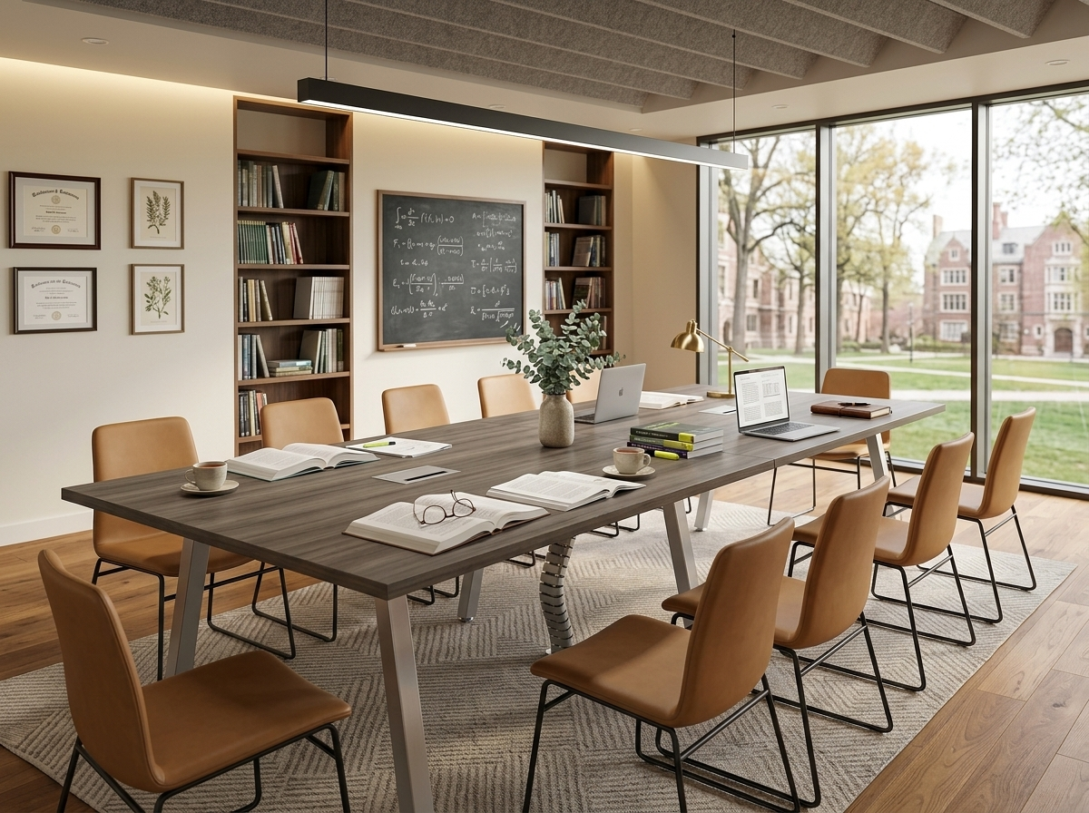 144 inch conference table with a silver A-frame base in a seminar room