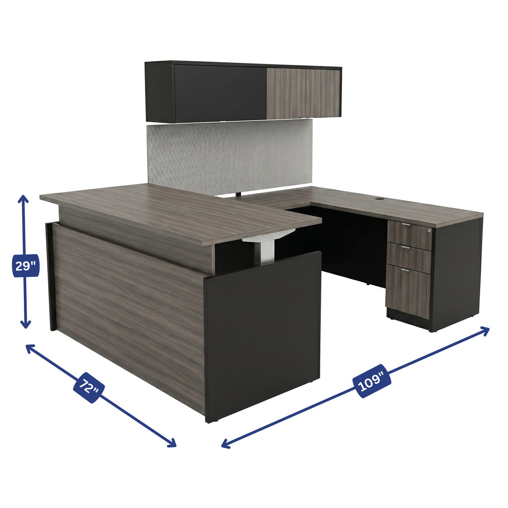 Ascend Modern Office Desk with Hutch and Credenza dimension diagram, 72 by 109 by 29 inches