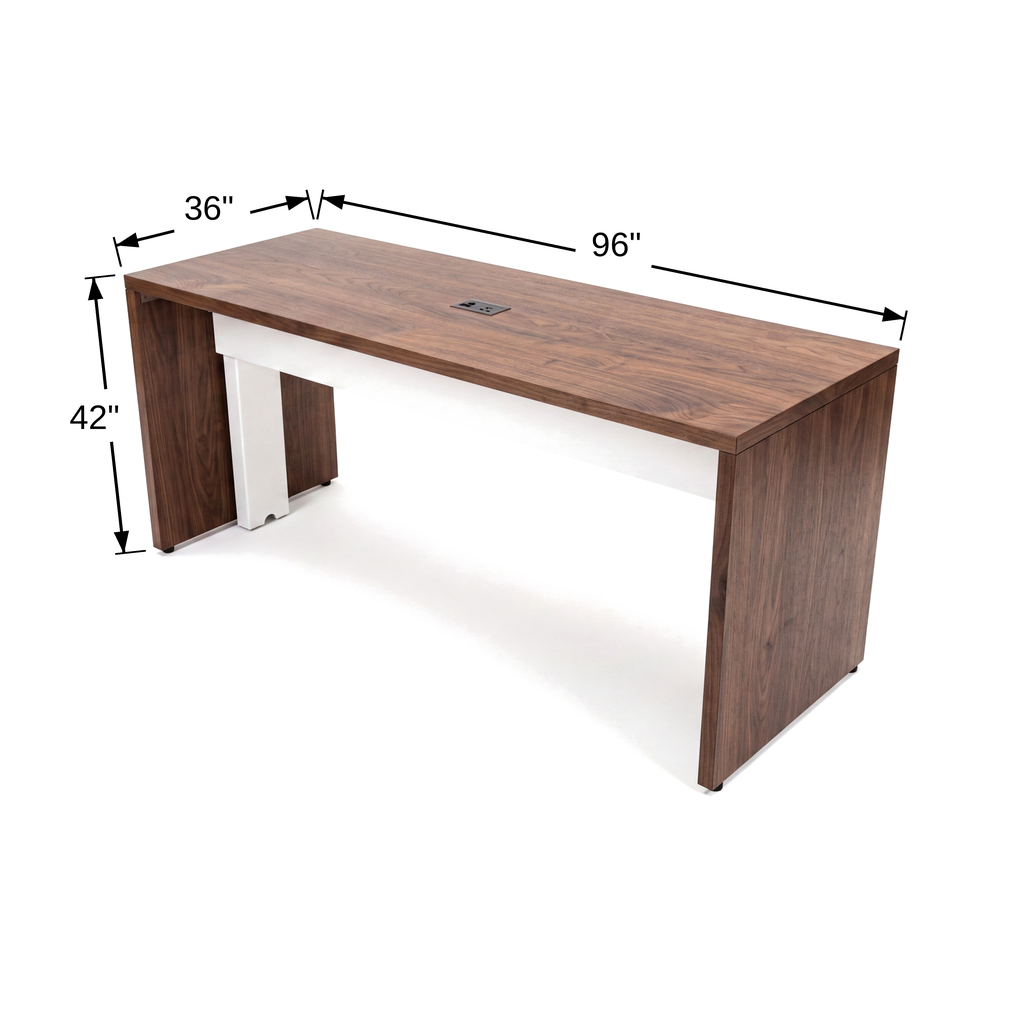 Confluence Modern Parsons Table dimension diagram, 96 inches wide, 36 inches deep, 42 inches high