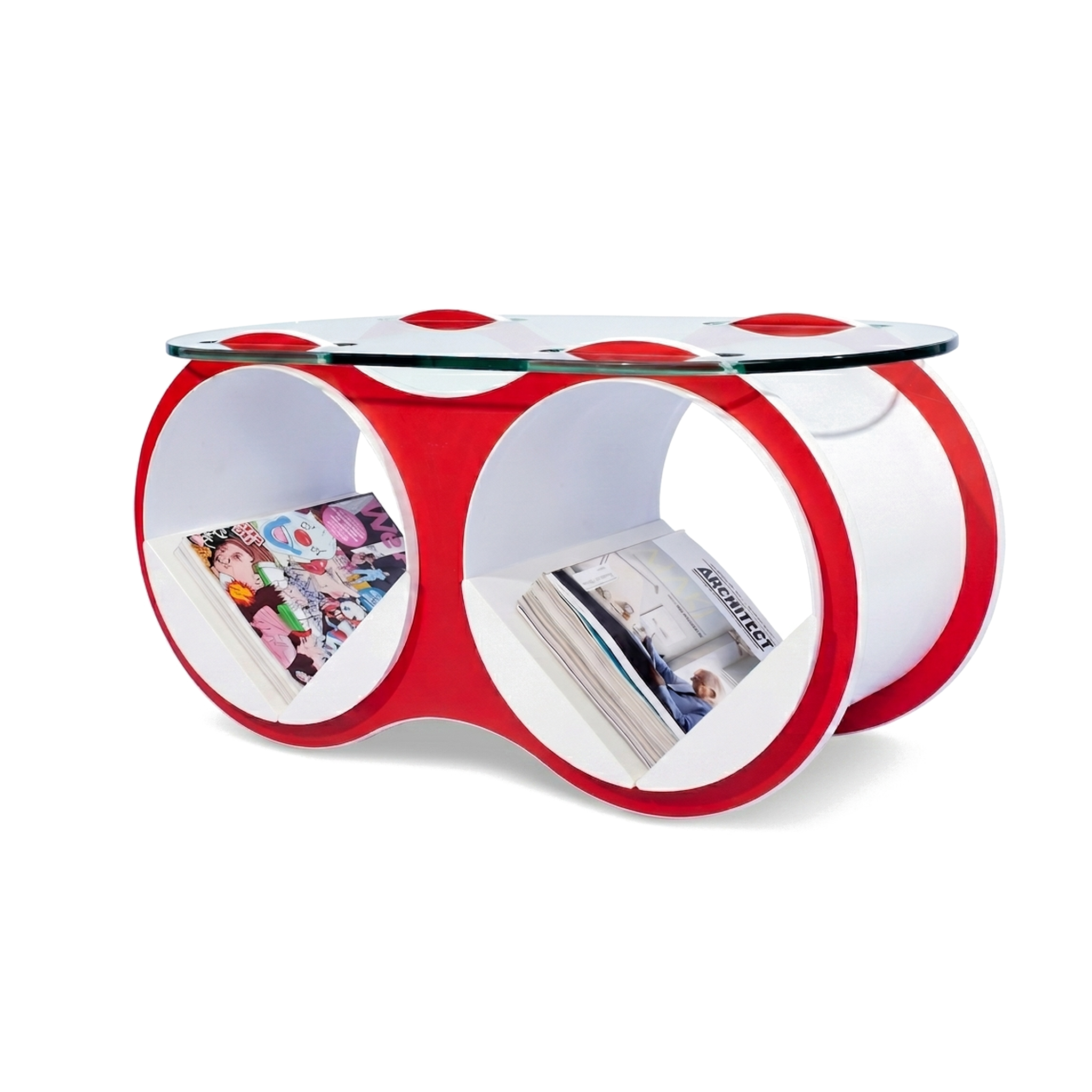 Bolla office coffee table with glass top in red
