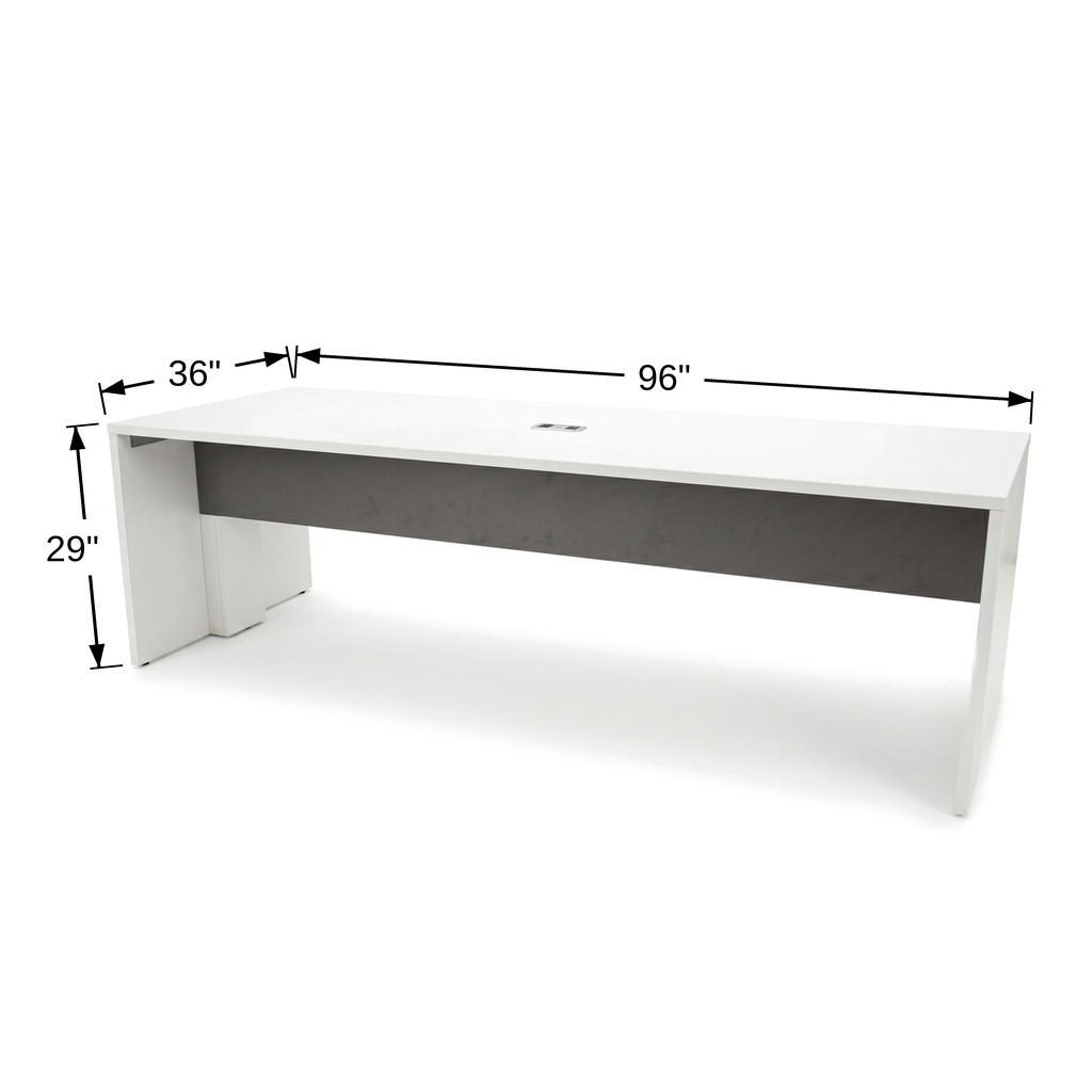 Confluence Office Work Table (Desk Height) dimension diagram, 96 inches wide, 36 inches deep, 29 inches high