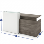 Overture Reception Desk with Glass Transaction Counter dimension diagram, 84 by 36 by 41 inches