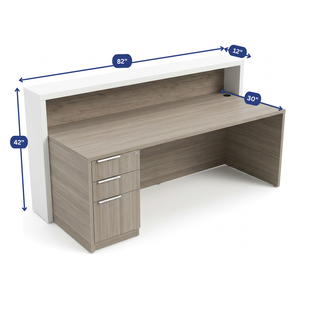 Overture Straight Reception Desk with Transaction Counter dimension diagram, 82 inches wide by 42 inches high