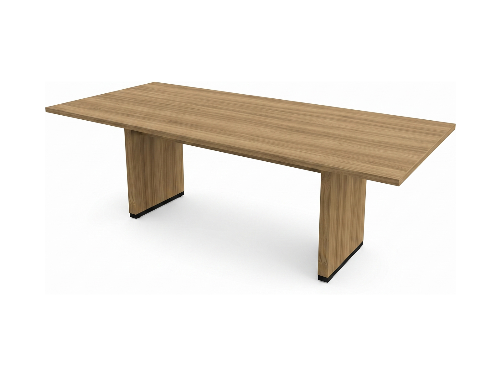 Rectangular meeting table in natural teak with two matching panel bases