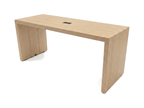 Rectangular parsons table in blonde oak with waterfall edges and tabletop power hatch
