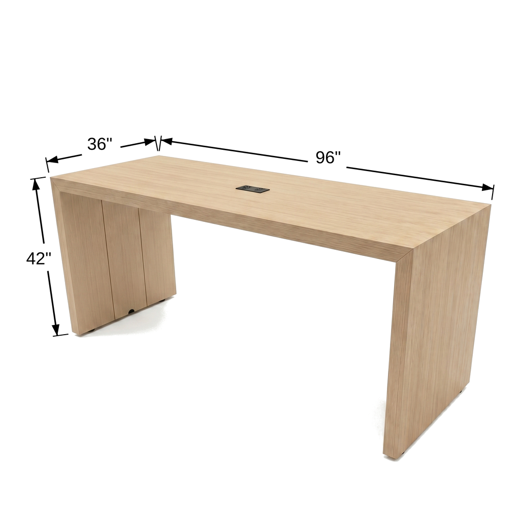 Confluence Rectangular Parsons Table (Standing Height) dimension diagram, 96 inches wide, 36 inches deep, 42 inches high