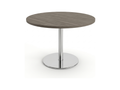 Small round meeting table in gray acajou with steel column and round chrome base