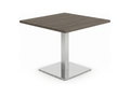 Small square meeting table in gray acajou on a polished chrome pedestal base