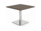 Small square meeting table in gray acajou on a polished chrome pedestal base