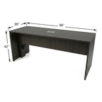 Confluence Standing-Height Office Table dimension diagram, 96 inches wide, 36 inches deep, 42 inches high