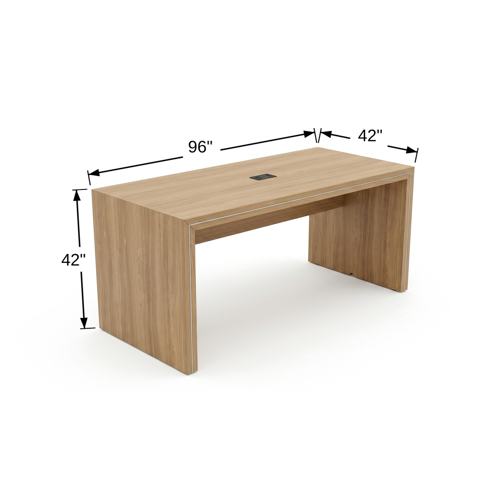 Confluence Standing Height Parsons Table, Thick Panel dimension diagram, 96 inches wide, 42 inches deep, 42 inches high