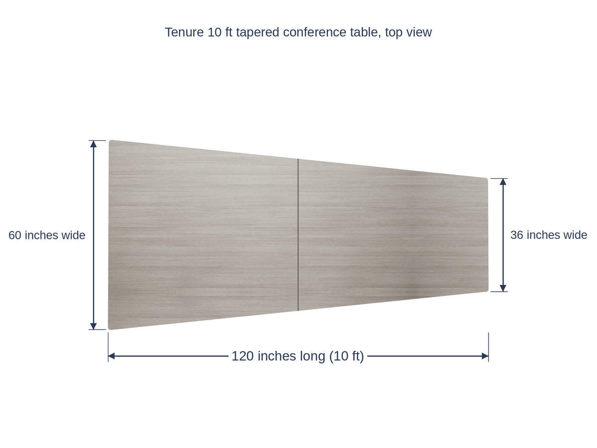 Tenure 10 ft (120") Tapered Conference Table, Seats 10 dimensions diagram
