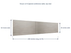 Tenure 14 ft tapered conference table dimension diagram, 168 inches long, 60 inches wide at the head narrowing to 36 inches at the tail