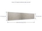 Tenure 15 ft tapered conference table dimension diagram, 180 inches long, 60 inches wide at the head narrowing to 36 inches at the tail