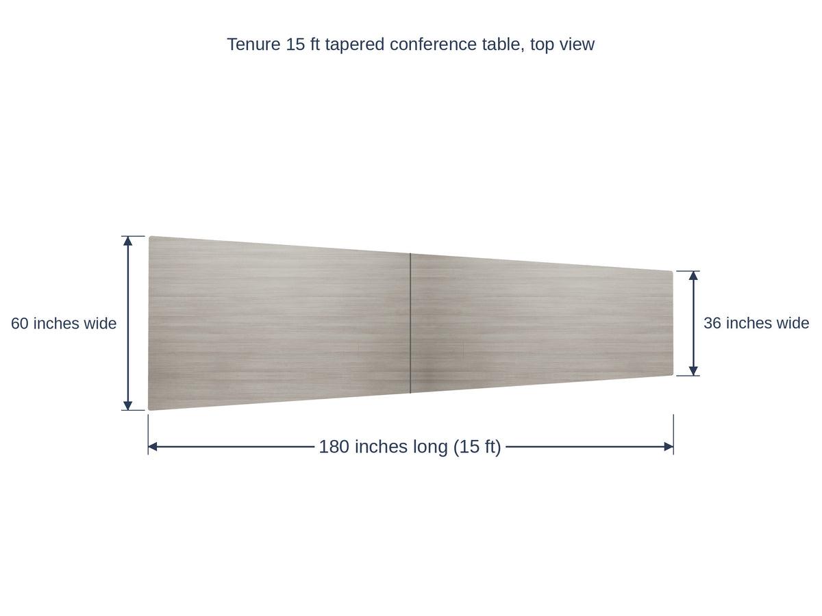 Tenure 15 ft (180") Tapered Conference Table, Seats 14 dimensions diagram