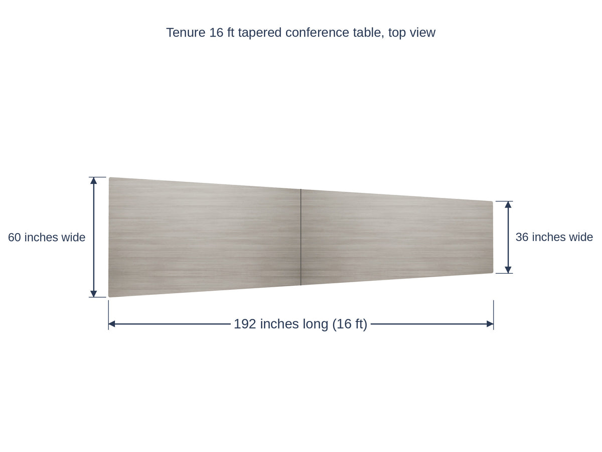 Tenure 16 ft (192") Tapered Conference Table, Seats 14-16 dimensions diagram