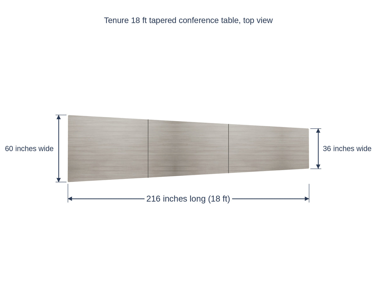 Tenure 18 ft (216") Tapered Conference Table, Seats 16-18 dimensions diagram