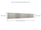 Tenure 20 ft tapered conference table dimension diagram, 240 inches long, 60 inches wide at the head narrowing to 36 inches at the tail