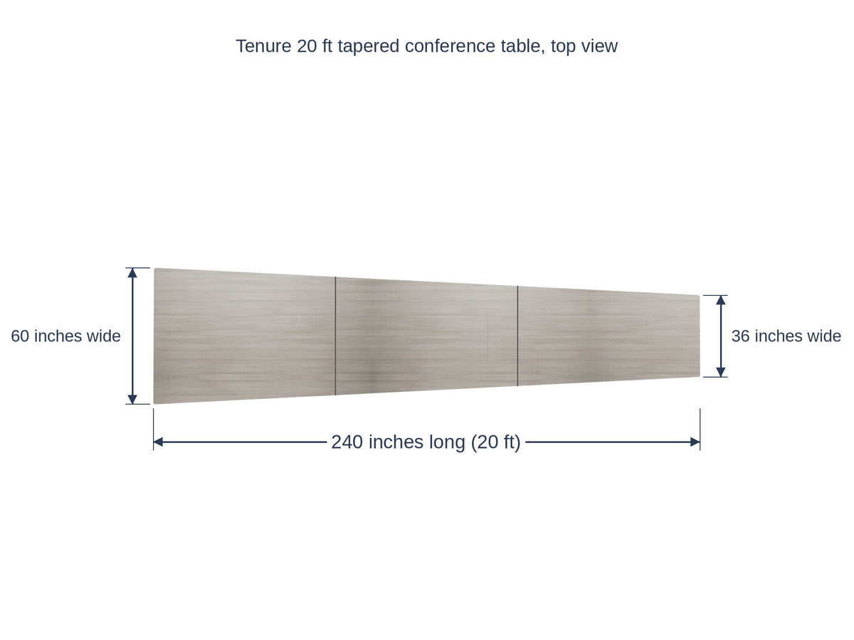 Tenure 20 ft (240") Tapered Conference Table, Seats 18-20 dimensions diagram