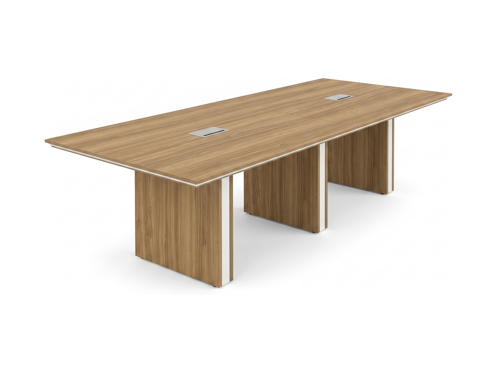 10 ft conference table with three-section panel base and two-piece HPL top