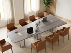 Overhead angle of a 144 inch tapered conference table showing its narrowing top