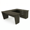 U shaped executive desk with credenza, bridge, and three-drawer credenza storage