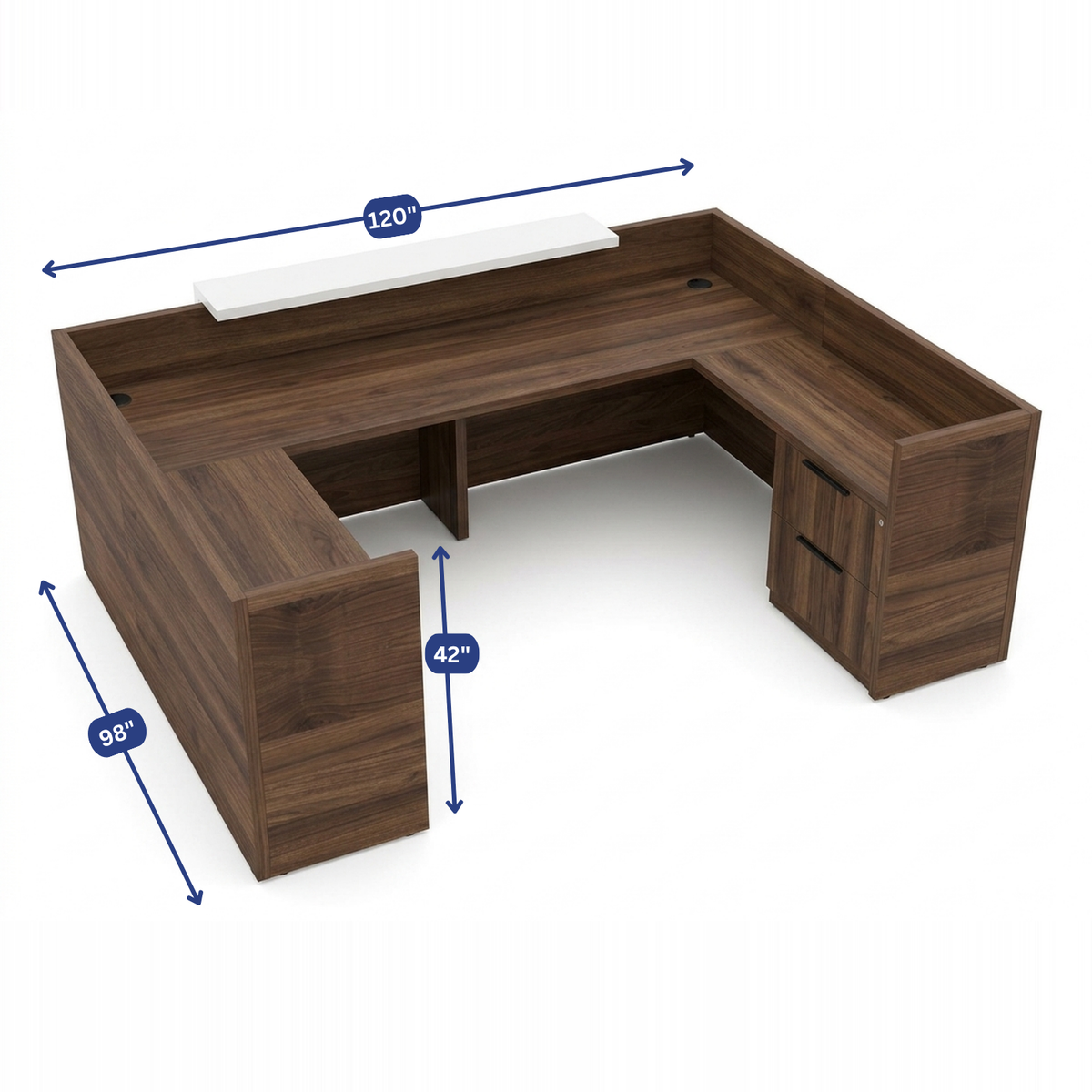 Overture U-Shaped Reception Desk with Drawers dimensions diagram